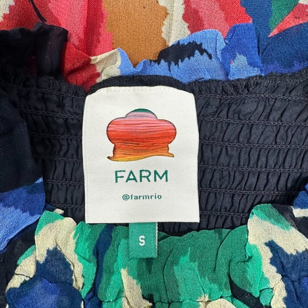 Farm Rio Chevron Forest Black Blouse Size Small Boho Festival Floral Statement - Picture 7 of 11